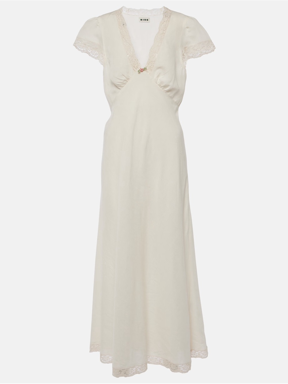 RIXO Cream Lace-Trim V-Neck Maxi Dress - Picture 1 of 6